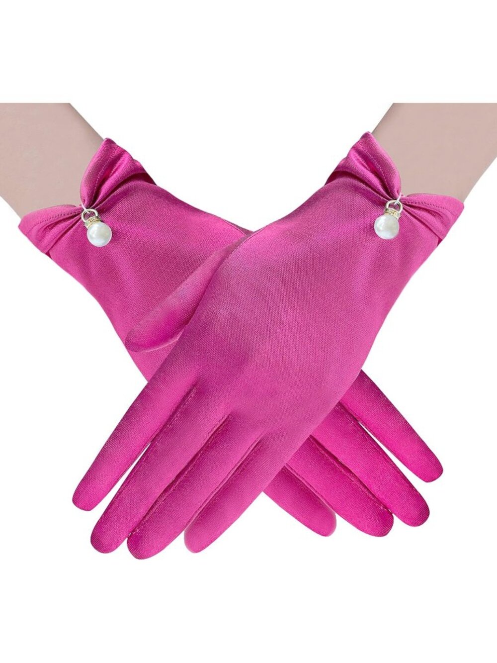 Women Rose Elegant  Pearl Short Opera Dinner Halloween Floral Lace Gloves